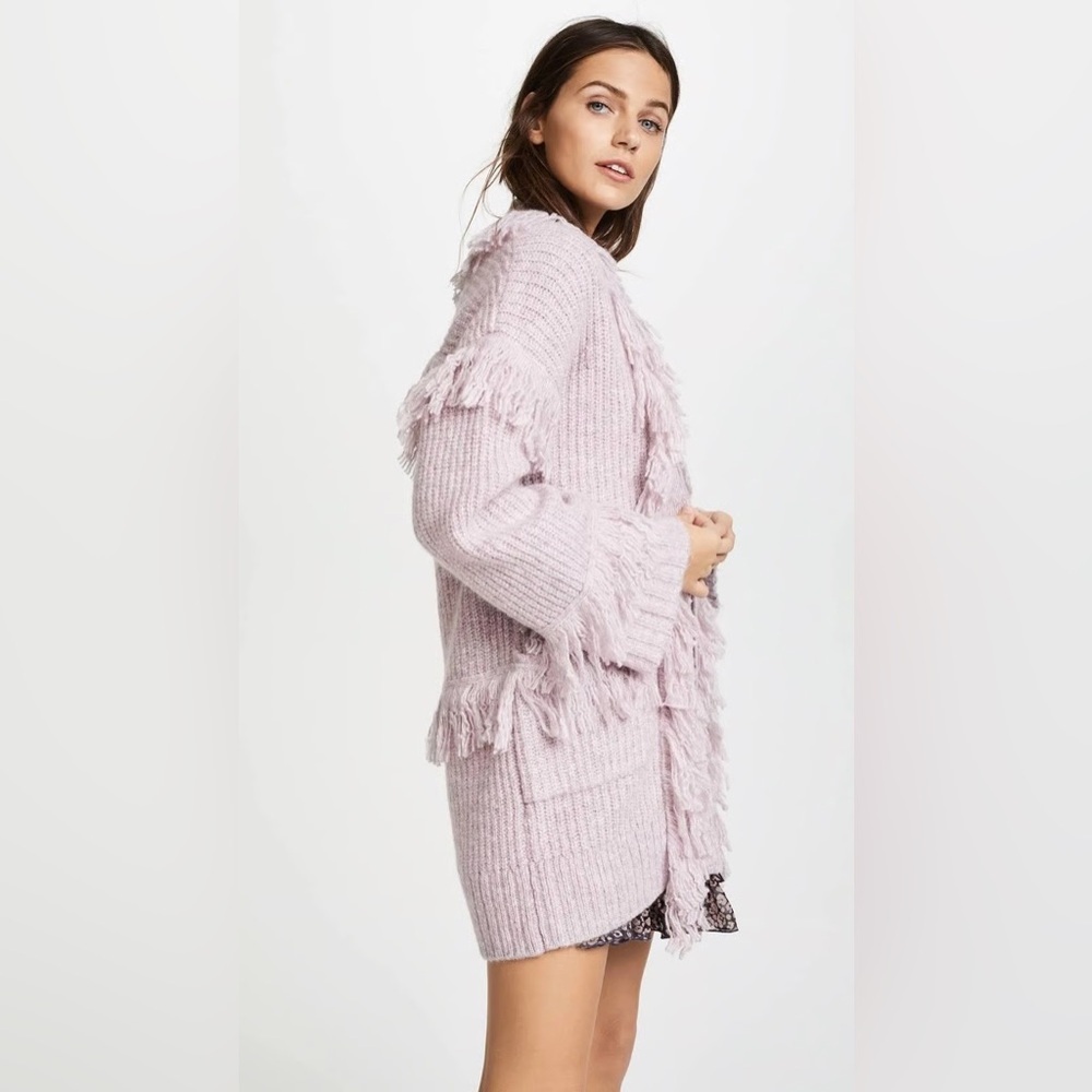 NWOT Rebecca Minkoff Berea Fringe Cardigan Sweater Rose Mist Size M